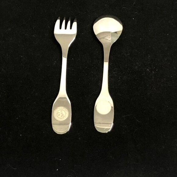 godinger teddy bear child’s spoon and fork set silver plated vintage 5 inch - Picture 2 of 5